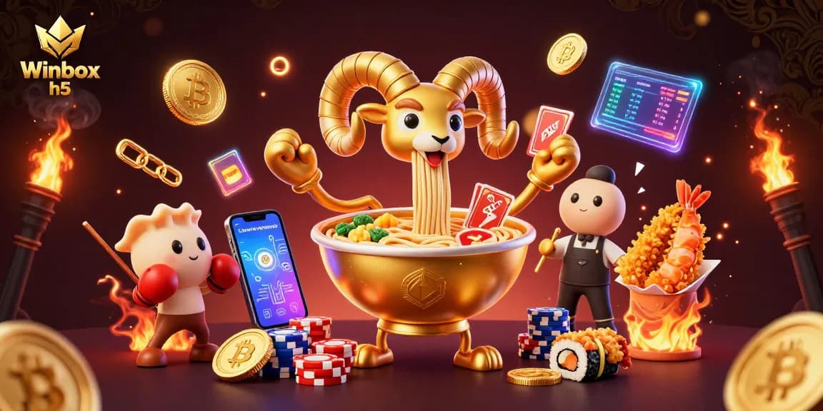 Engage in thrilling gameplay with Winbox h5's vibrant 3D casino scene featuring culinary characters.