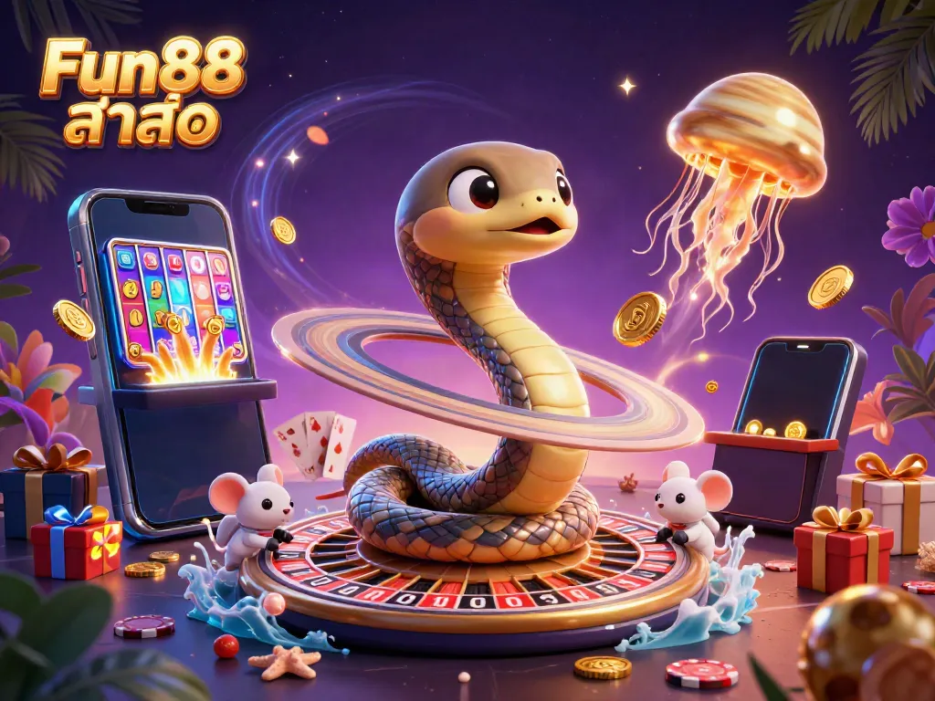 Experience vibrant gaming with Fun88 ล่าสุด as astronaut mice bet on a cosmic roulette wheel.