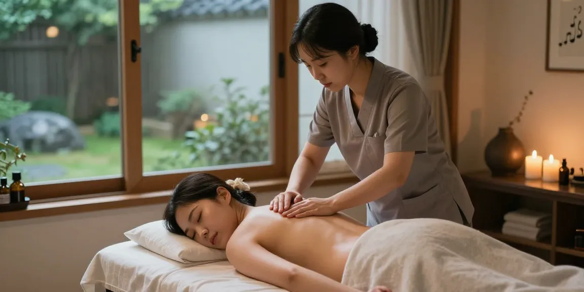 A serene 김포출장마사지 session with a professional Korean therapist providing personalized care in a calming home environment.