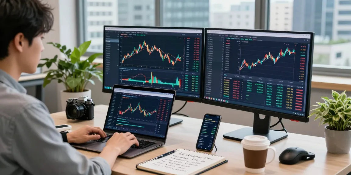 Engaged trader analyzing charts and market trends on 업투익스체인지 in a modern finance workspace.