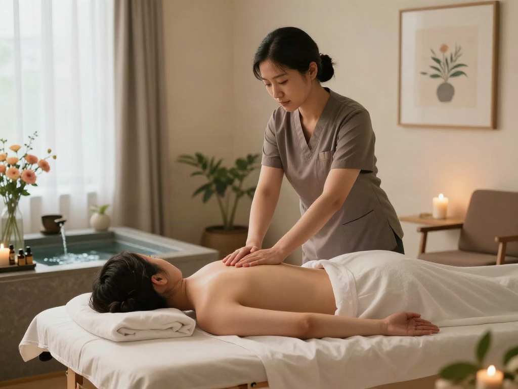 Relaxing 구리출장안마 session in a tranquil wellness center, showcasing therapeutic ambiance.