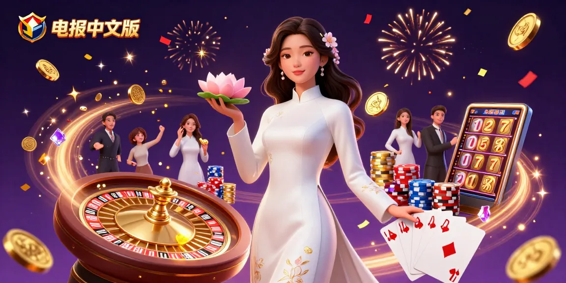 在一个激情四溢的赌场场景中与电报中文版互动,场景中有优雅的角色和丰富的动态元素。