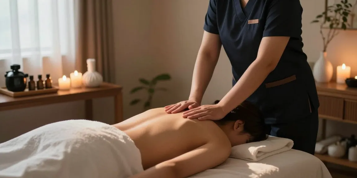 Relaxing 성남출장마사지 therapy session in a tranquil massage room with soothing lighting and calming elements.