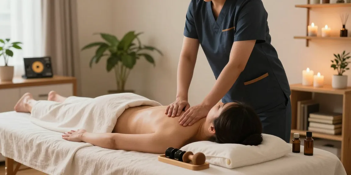 Indulging in 인천출장마사지 at home, professional therapist providing a relaxing massage in a cozy setting.