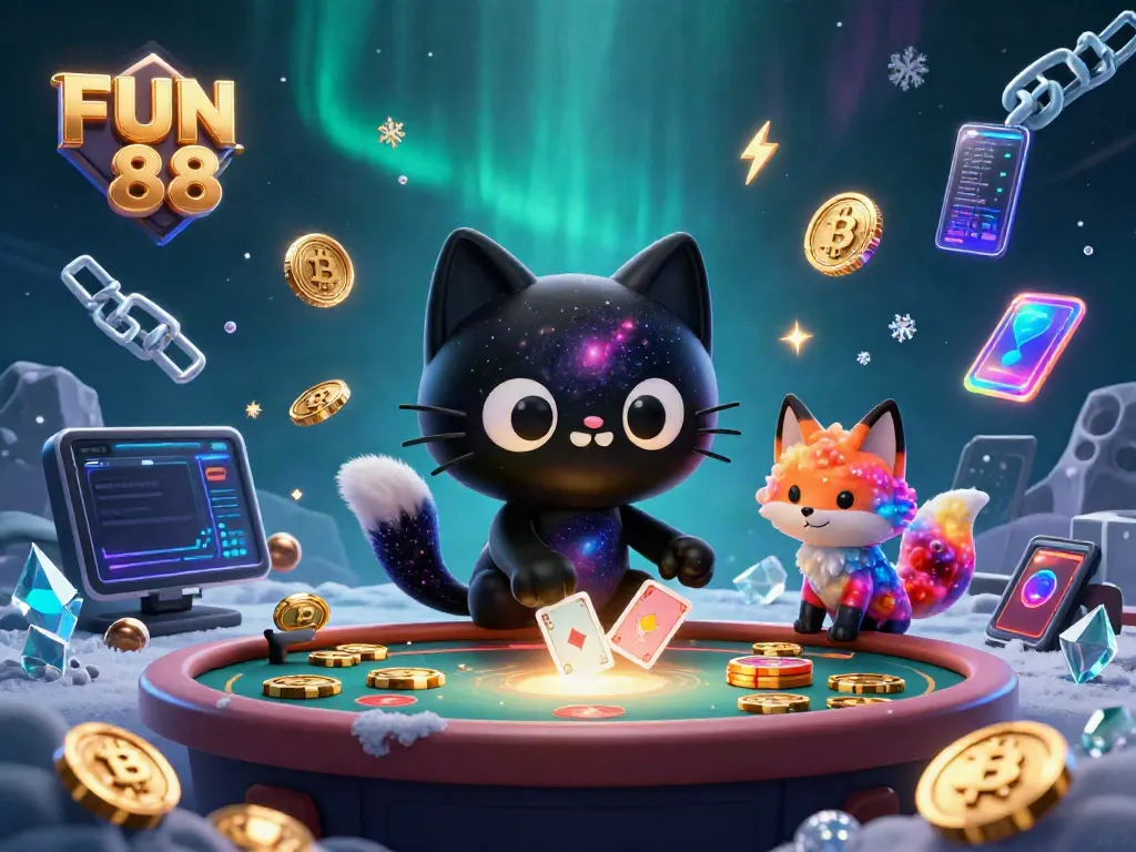 Engage with FUN 88 as the black hole cat pulls in golden chips at a cosmic casino.