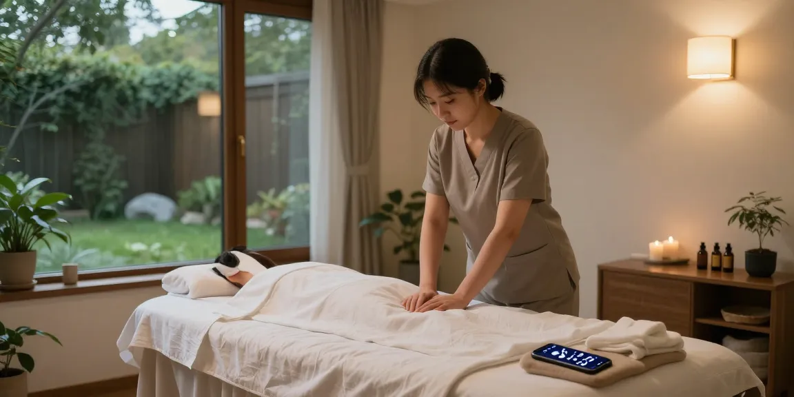 Relaxing 마포출장마사지 therapy room with soothing atmosphere and calming details.