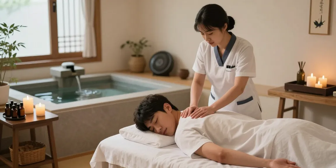 전주마사지 전문 스파에서 편안하게 마사지를 받는 남성의 모습