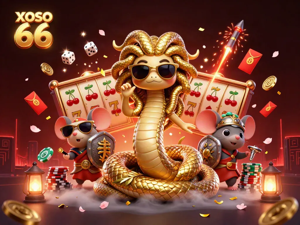 Engage with XOSO 66 in this vibrant, animated casino-themed illustration filled with excitement and fortune.