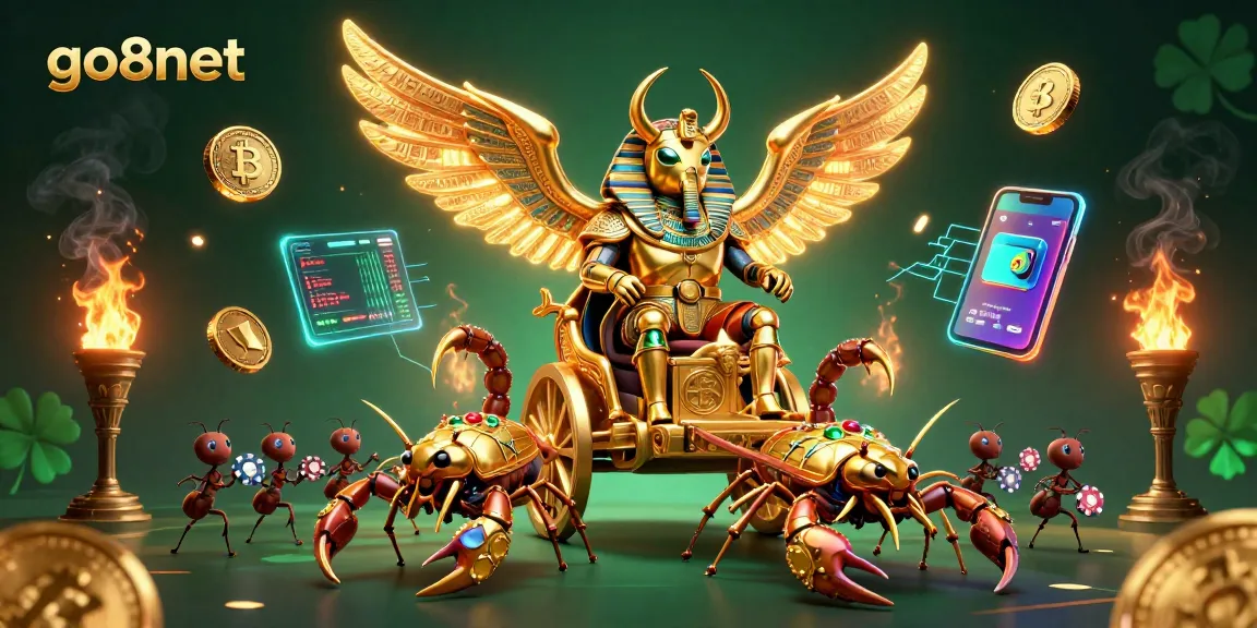 Engage with go8net's exhilarating gaming experience through a rich 3D illustration showcasing casino themes.
