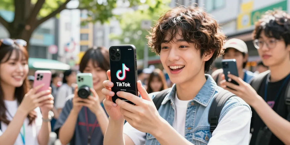 ティックトックフォロワー購入方法を学びながらスマートフォンを使う日本のインフルエンサーの写真。