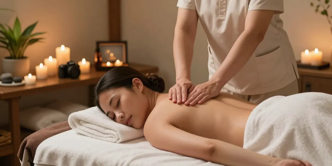 스웨디시 마사지가 진행되는 평화로운 스파 환경에서 고객이 편안한 자세로 누워 있는 모습