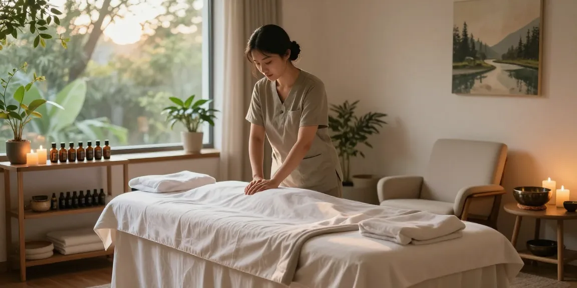 Experience 출장안마 with a tranquil massage therapy setup featuring soothing decor and calming aromas.