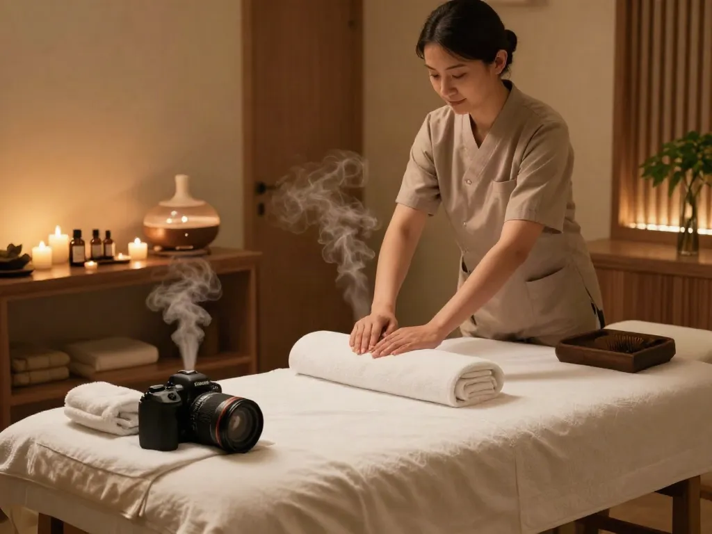 Tranquil massage therapy room for 부평출장안마 featuring soft lighting and calming decor.