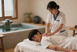 전주마사지 전문 스파에서 편안하게 마사지를 받는 남성의 모습